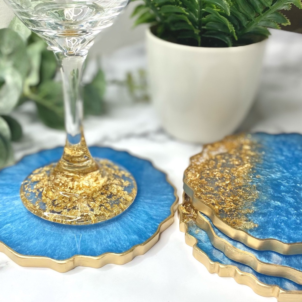 Blue and Gold Geode Coasters - Picture 6 of 10